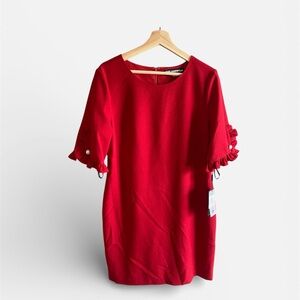 NWT Karl Lagerfeld Paris Shift Dress Women Size 12 Red Ruffle Sleeves Old Money